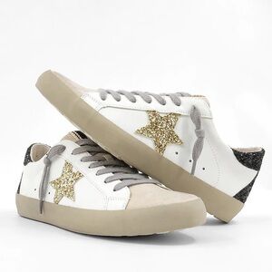 ShuShop Pamela Black Gold Glitter Neutral Star Fashion Sneakers Size 8.5